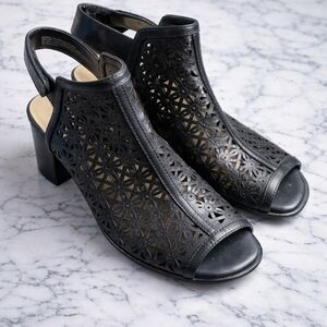 𝅺NEW Earth Black Leather Sandal Block Heels Sz 10